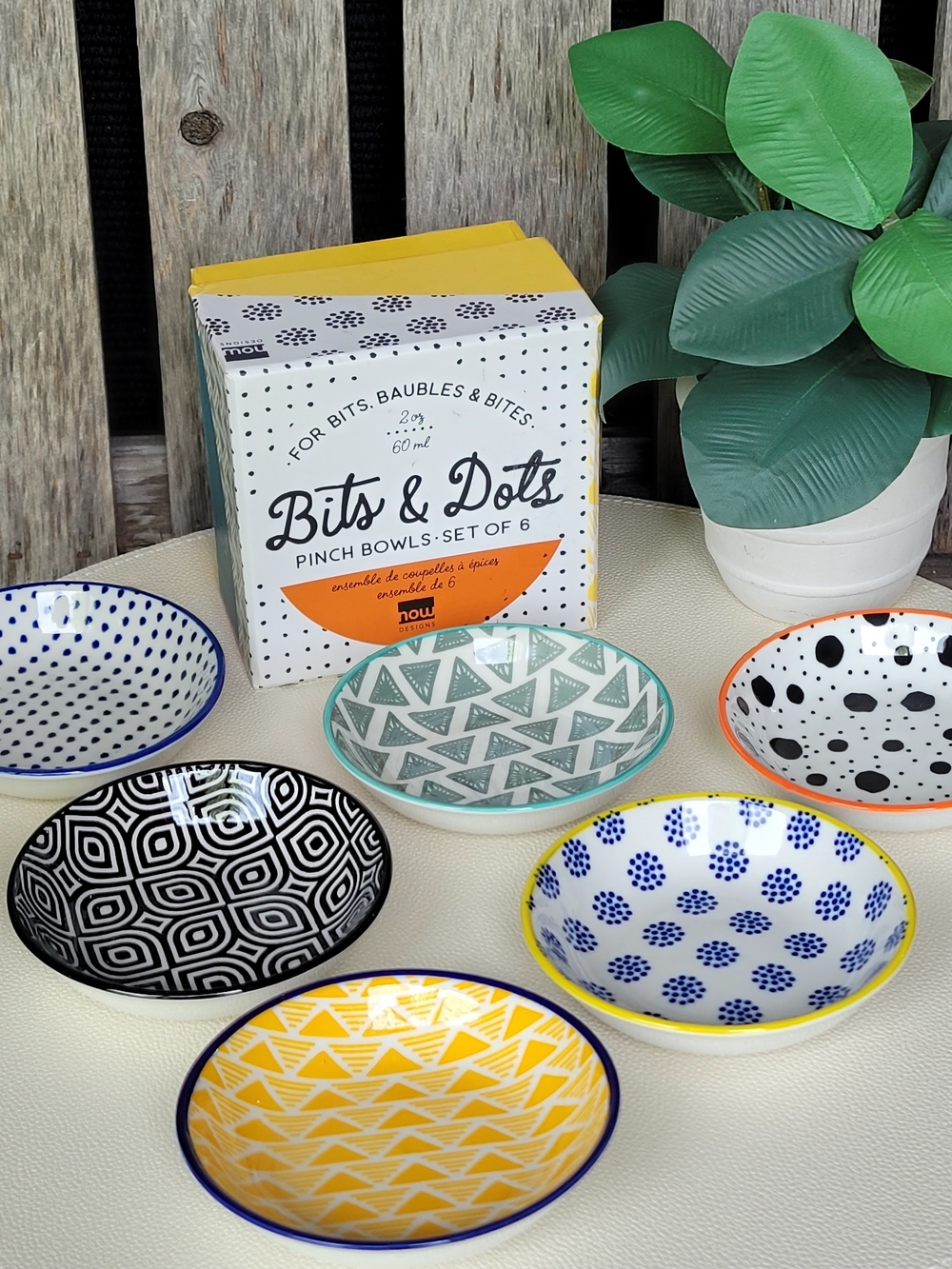 Now Designs Bits & Dots Yellow and Multicolor Pinch Bowls - Set of 6